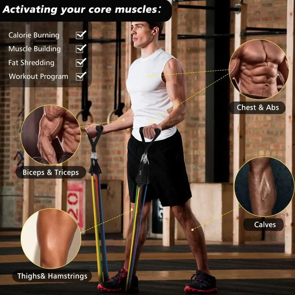 Resistance Cords for Bodybuilding, Weight Training, Fitness, 11Pcs