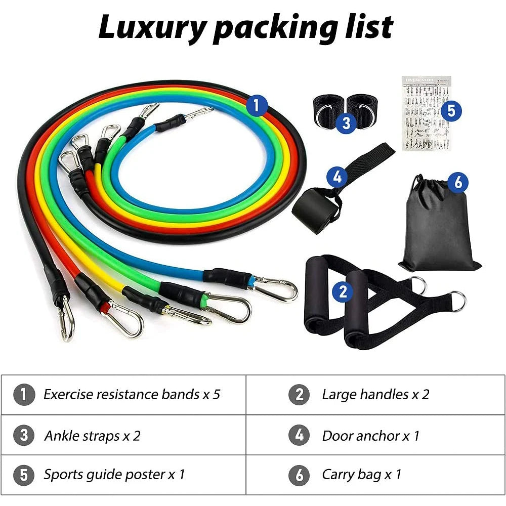 Resistance Cords for Bodybuilding, Weight Training, Fitness, 11Pcs