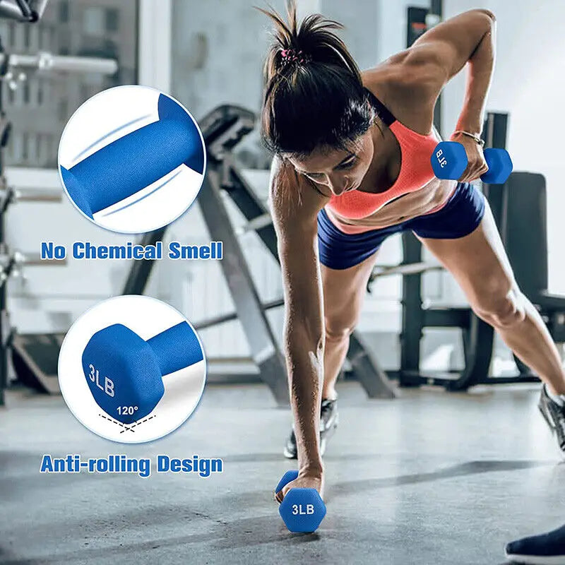 3-20lbs Hex Neoprene Coated Hand Weight Strength Lifting