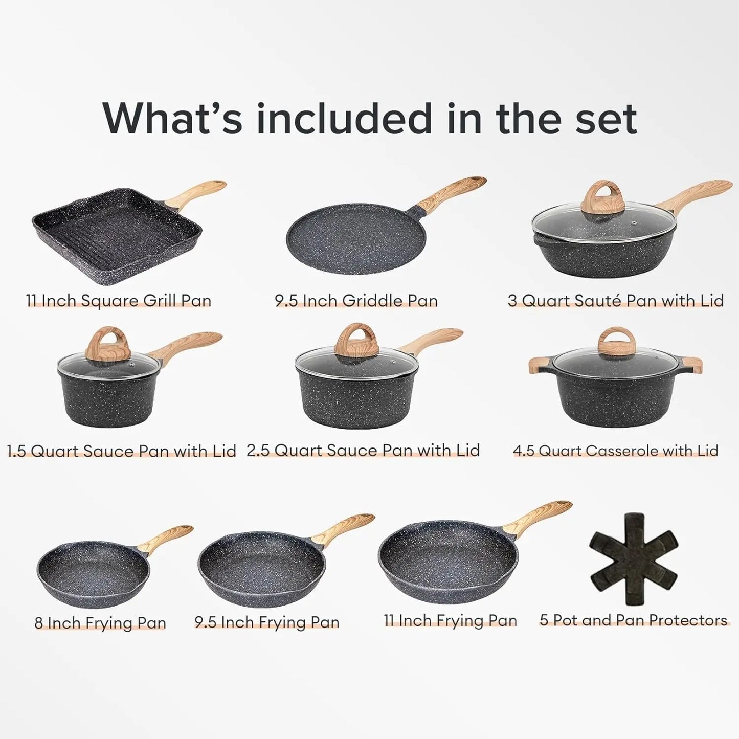 Nonstick, Induction Cooking Pots and Pans Set, 23pcs