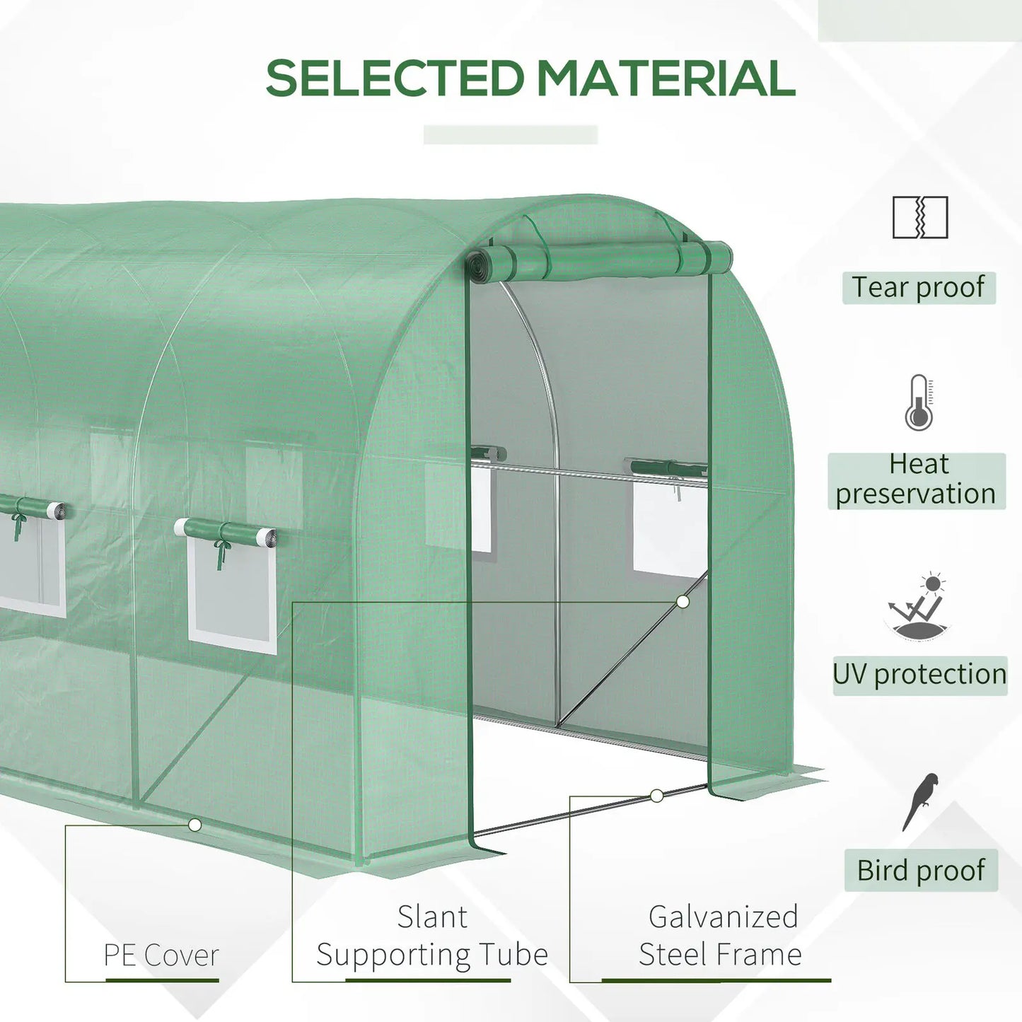Extra Large Greenhouse w/Zipper Door, Windows, Green