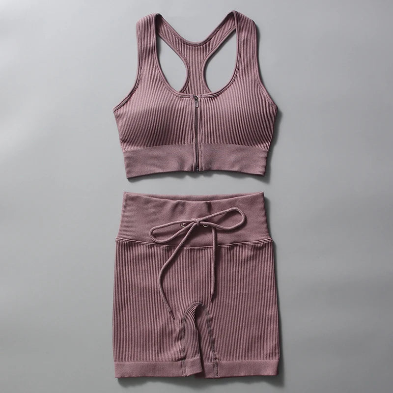 Women's Seamless Yoga Suit, Zip Tank Top, Shorts