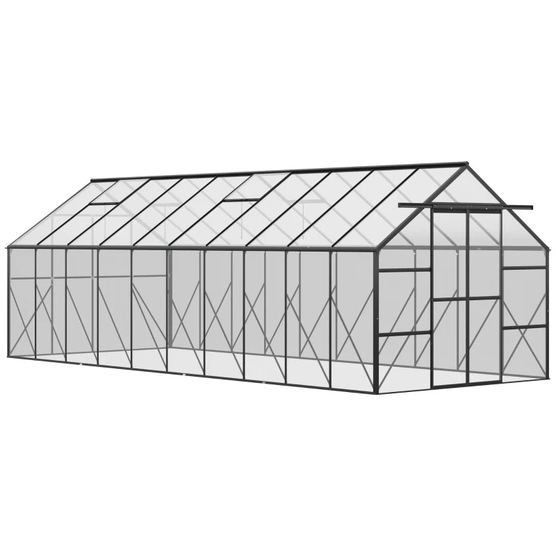 20' x 8' Greenhouse Polycarbonate Walk-in Greenhouse w/Roof Vent, Sliding Door
