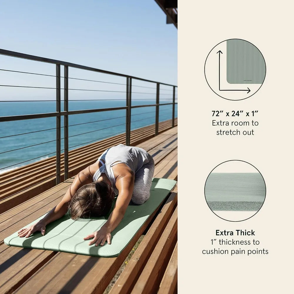 Yoga Workout Mat 1" Thick w/Nylon Strap