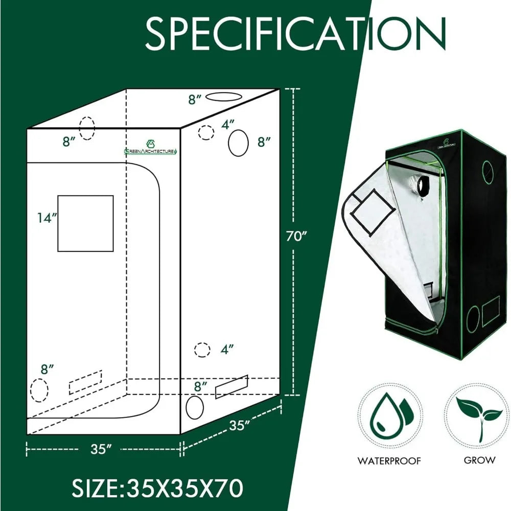 Hydroponic Grow Tent w/Observation Window, Waterproof Floor Tray for Indoor Plant