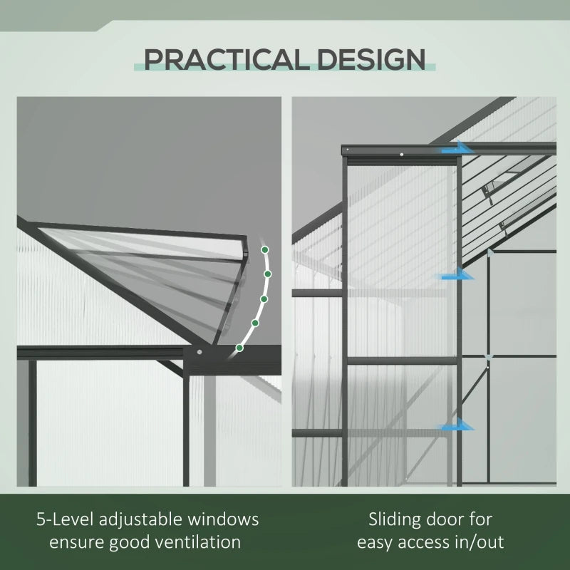 20' x 8' Greenhouse Polycarbonate Walk-in Greenhouse w/Roof Vent, Sliding Door
