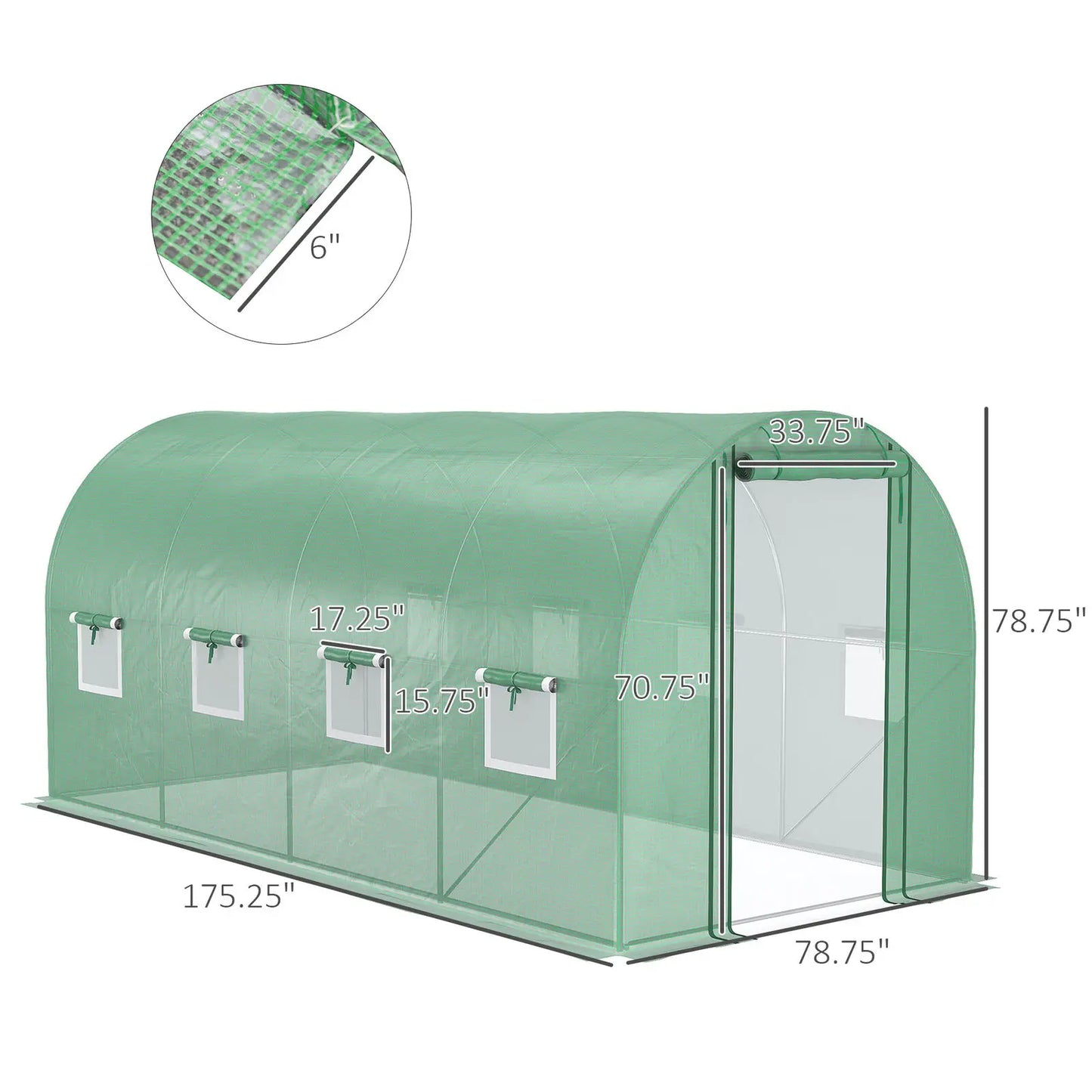 Extra Large Greenhouse w/Zipper Door, Windows, Green