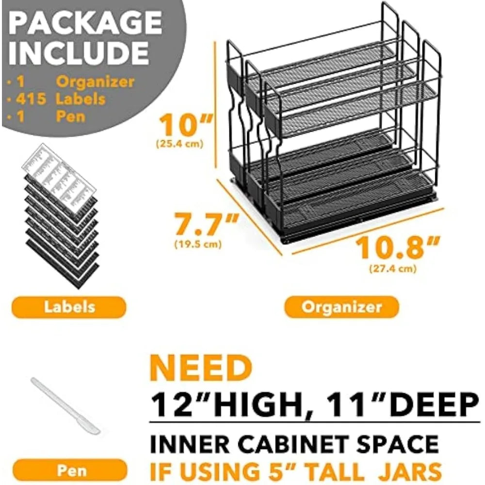 Heavy Duty Slide Out Spice Rack, Cabinet Organizer