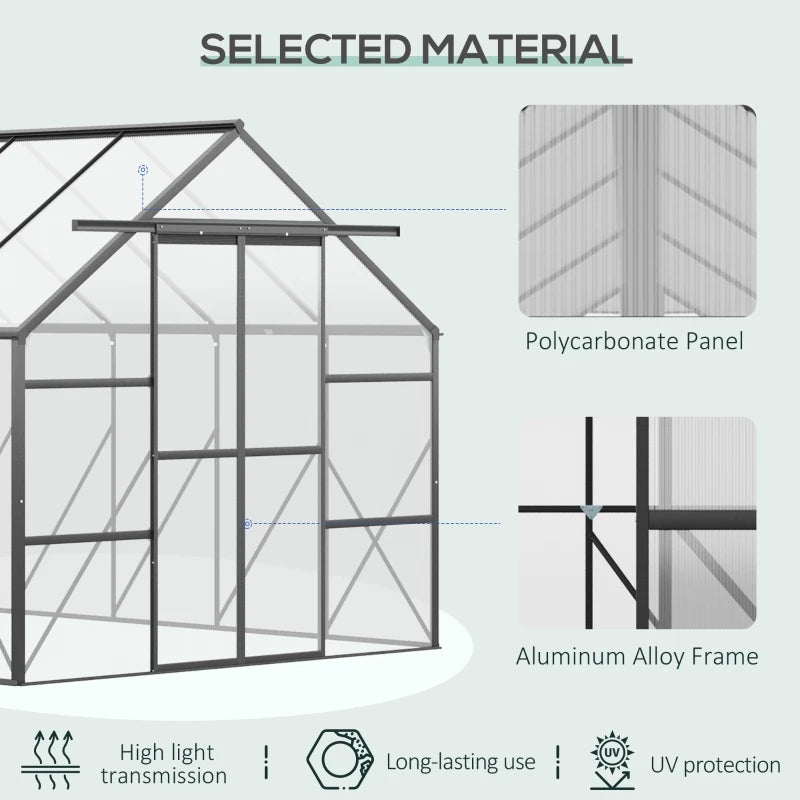 20' x 8' Greenhouse Polycarbonate Walk-in Greenhouse w/Roof Vent, Sliding Door