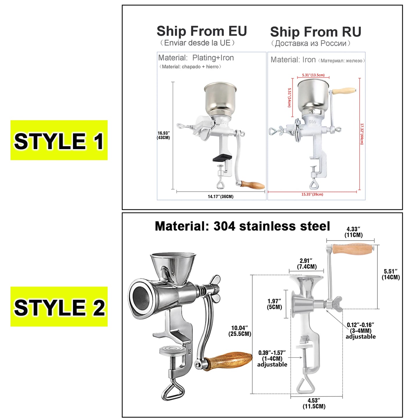 Manual Handheld Grinder for Flour, Herbs, Grains, Coffee