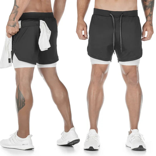 Men's 2 In 1 Running Workout Exercise Fitness Pants, Quick Drying