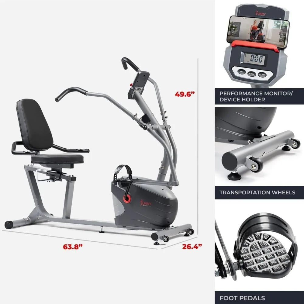 Compact Recumbent Bike with Dual Motion Arm Exercisers