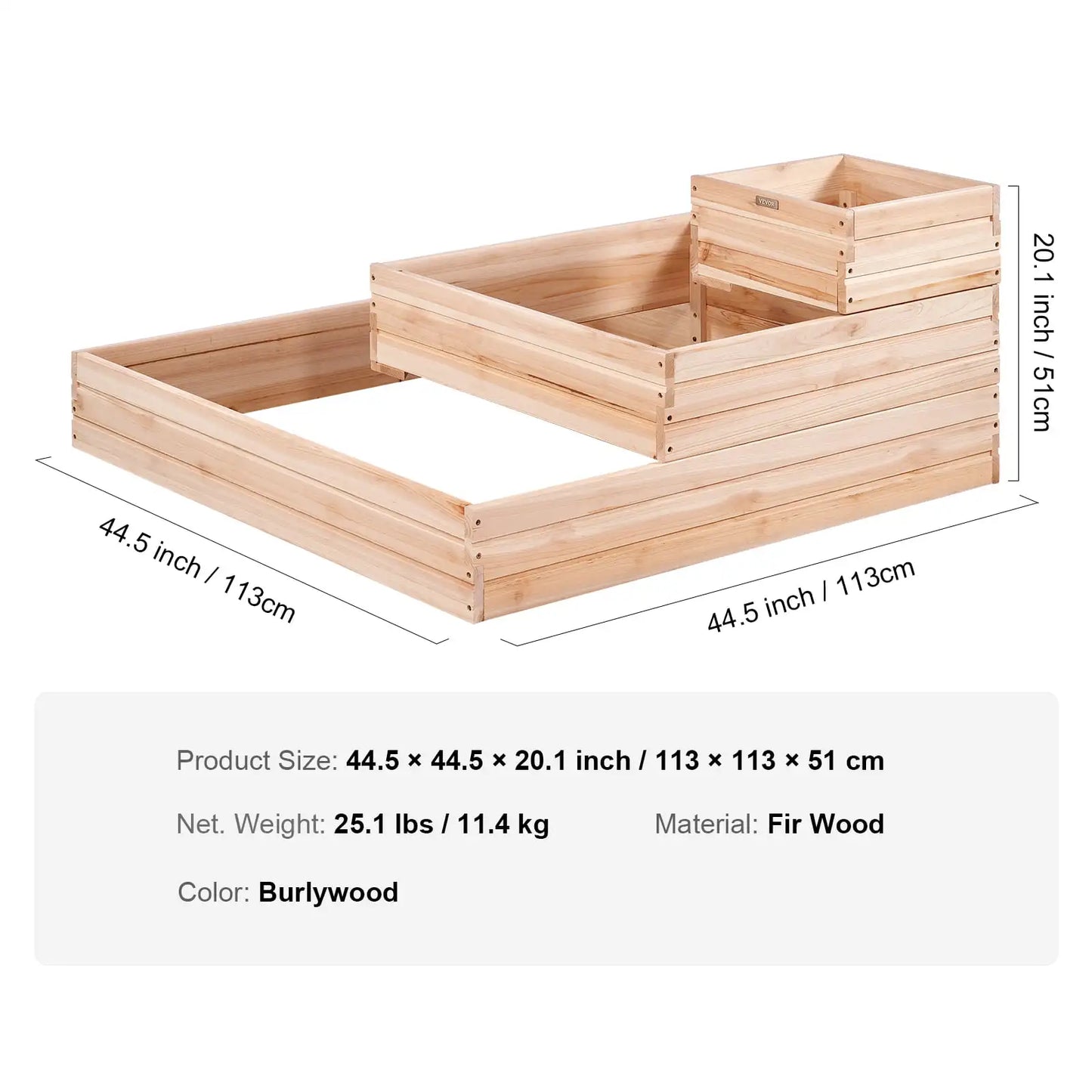 Raised Garden Bed, Natural Fir Wood Planter Box