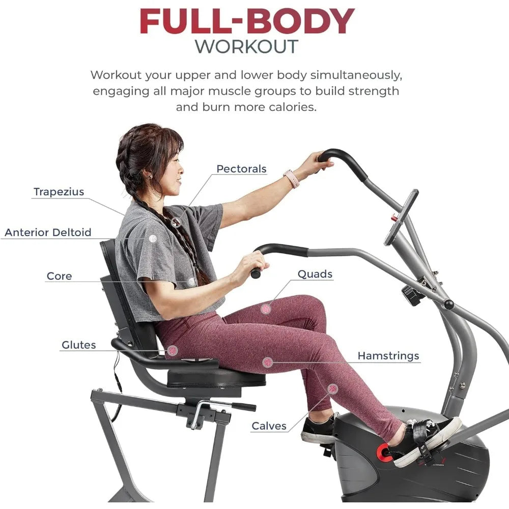 Compact Recumbent Bike with Dual Motion Arm Exercisers