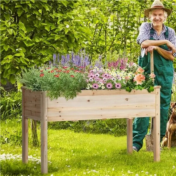 Elevated Wooden Planter Box for Herbs Vegetables Flowers