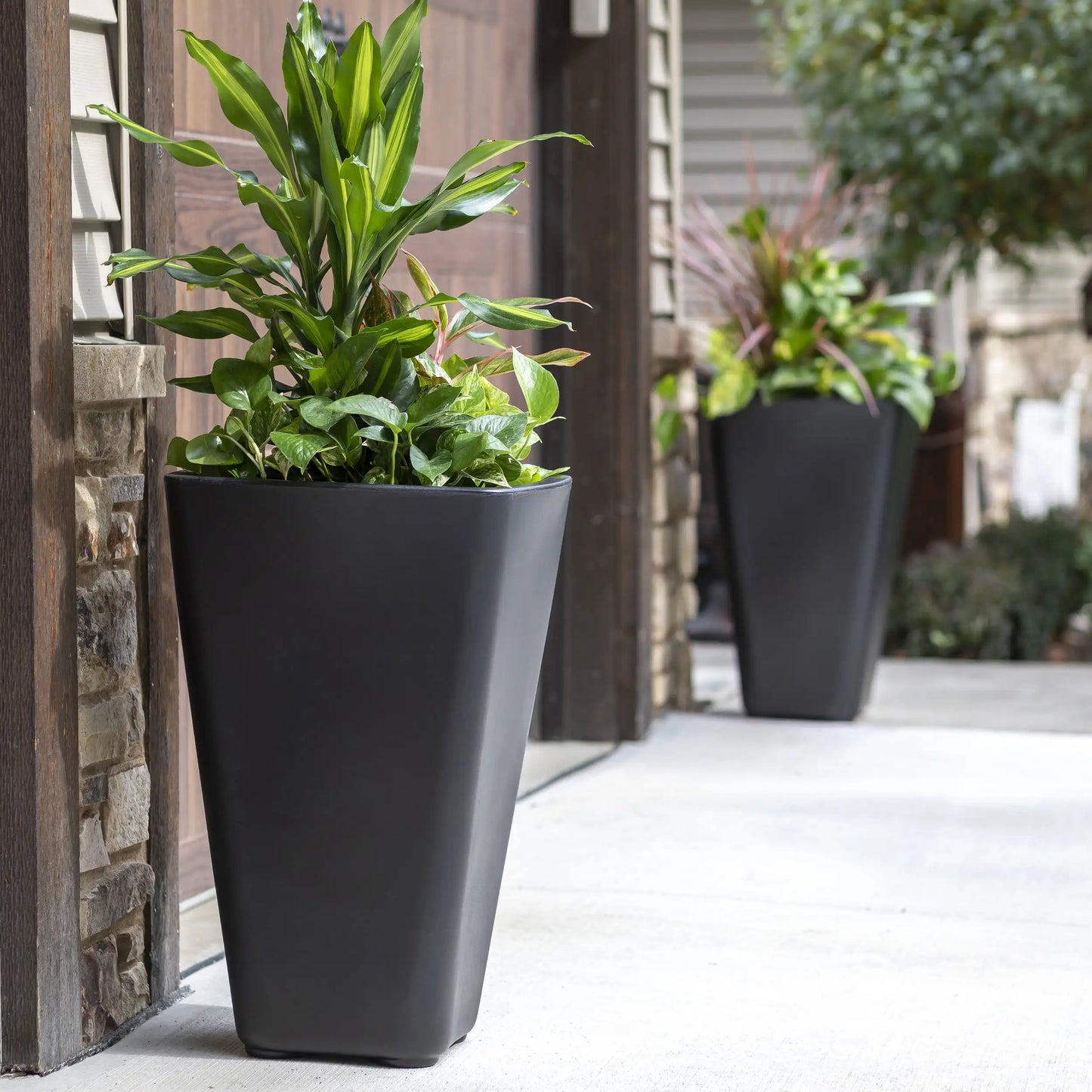 Black Square Indoor Outdoor Planter 26" Tall 2pk