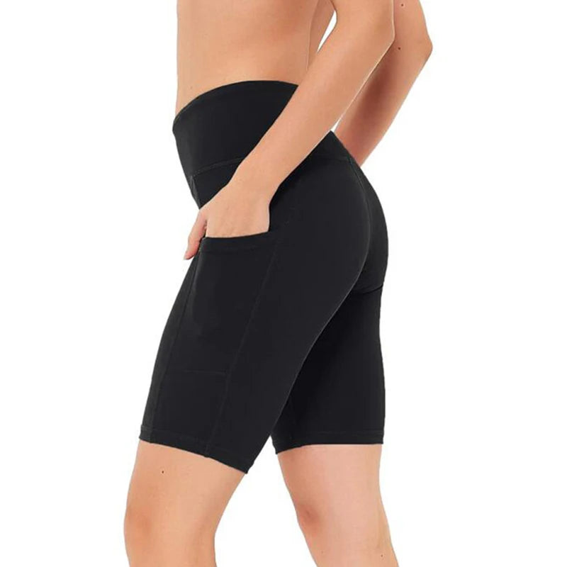 Women High Waist Running, Yoga Shorts w/Pockets