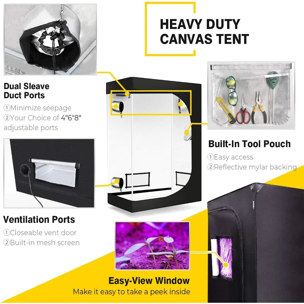 Hydroponic Grow Tent w/Observation Window, Removable Floor Tray