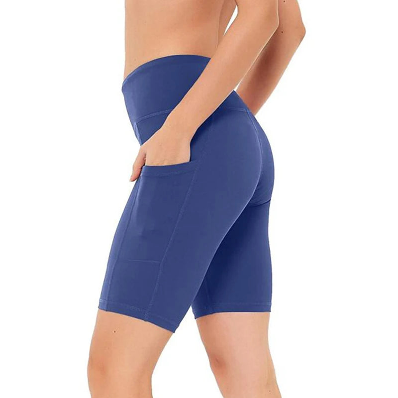 Women High Waist Running, Yoga Shorts w/Pockets