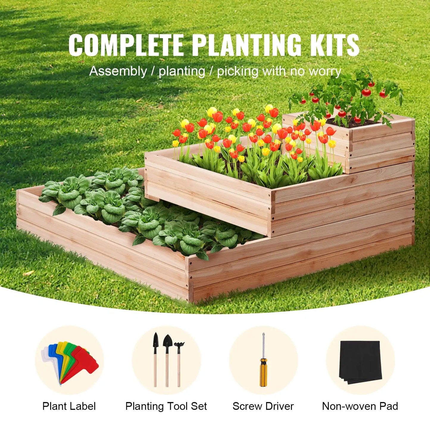 Raised Garden Bed, Natural Fir Wood Planter Box