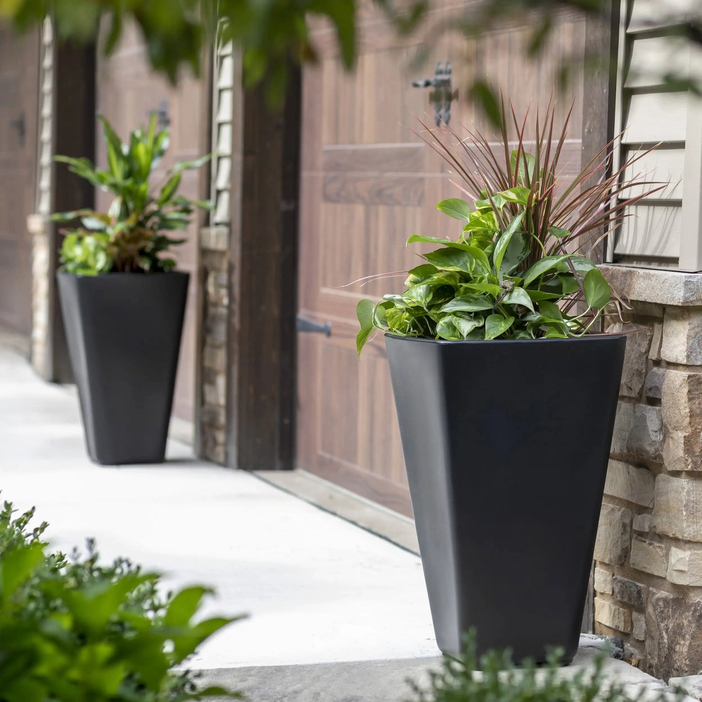 Black Square Indoor Outdoor Planter 26" Tall 2pk