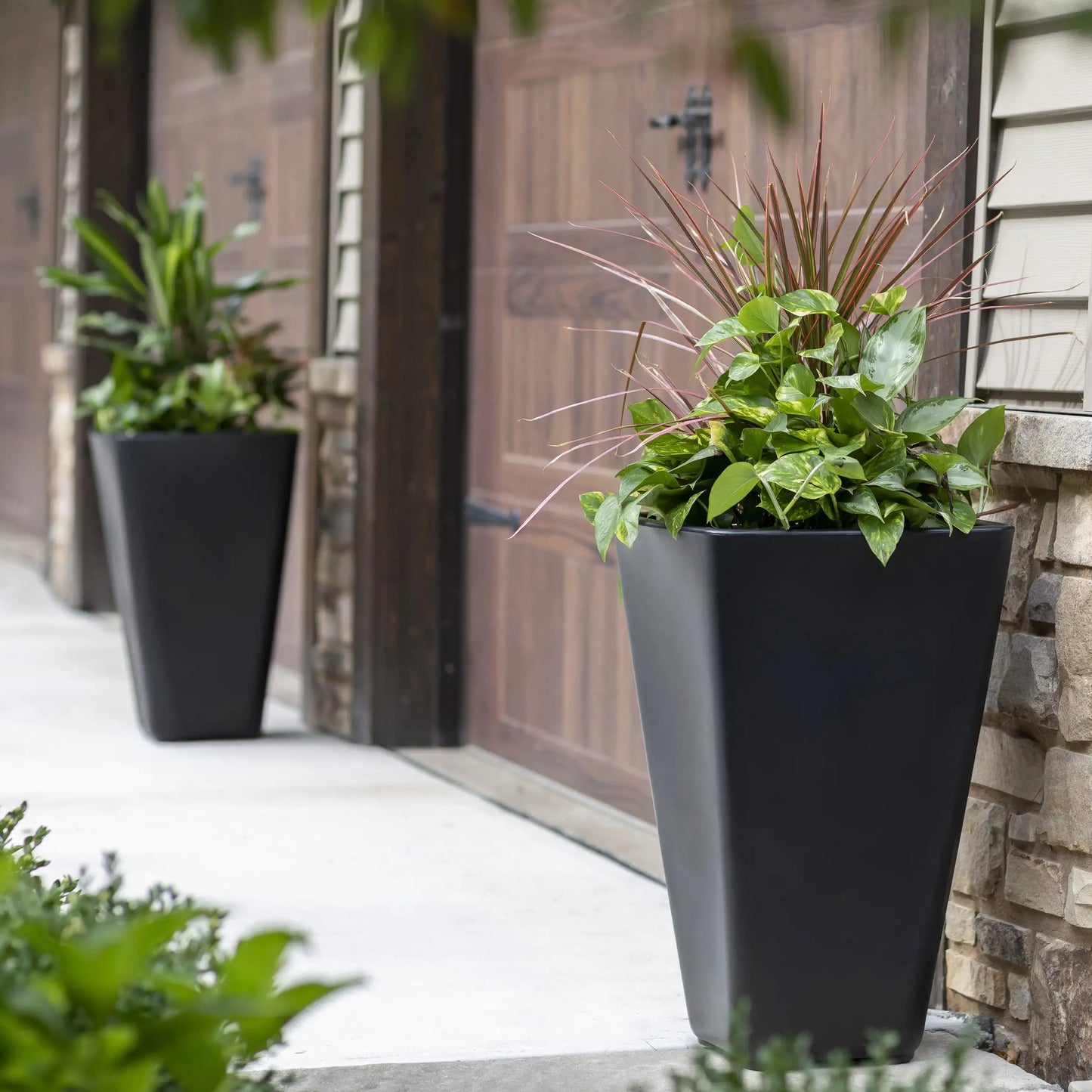 Black Square Indoor Outdoor Planter 26" Tall 2pk