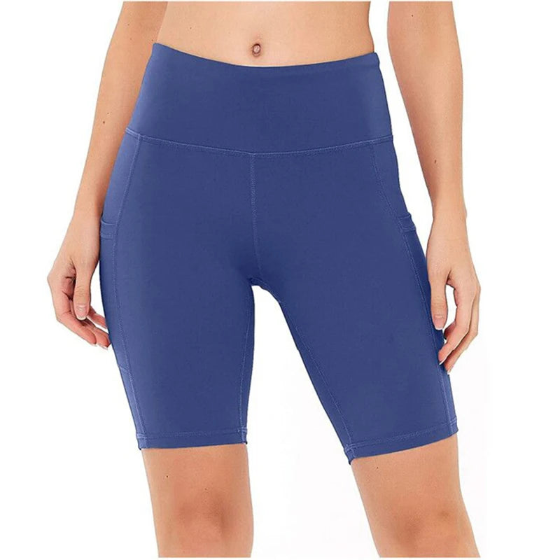 Women High Waist Running, Yoga Shorts w/Pockets