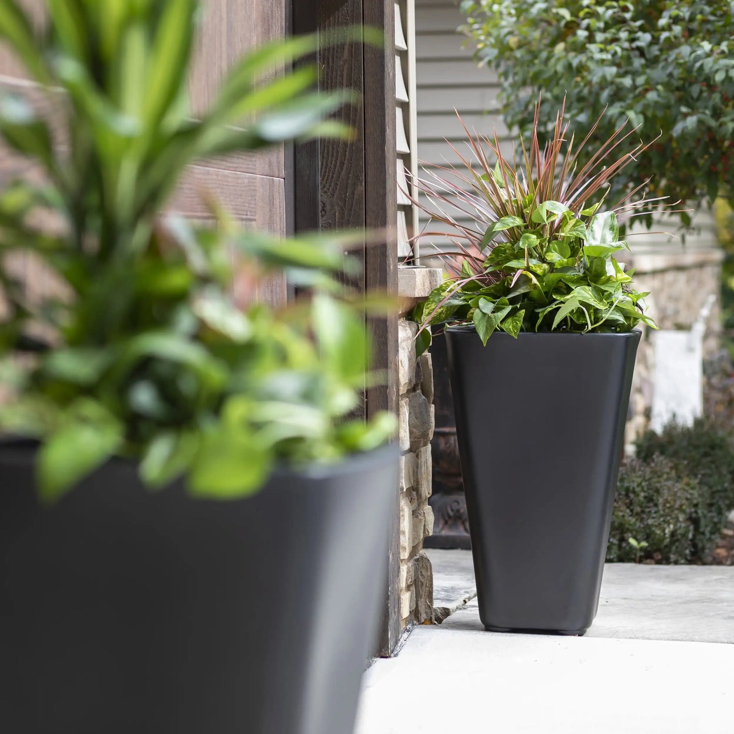 Black Square Indoor Outdoor Planter 26" Tall 2pk