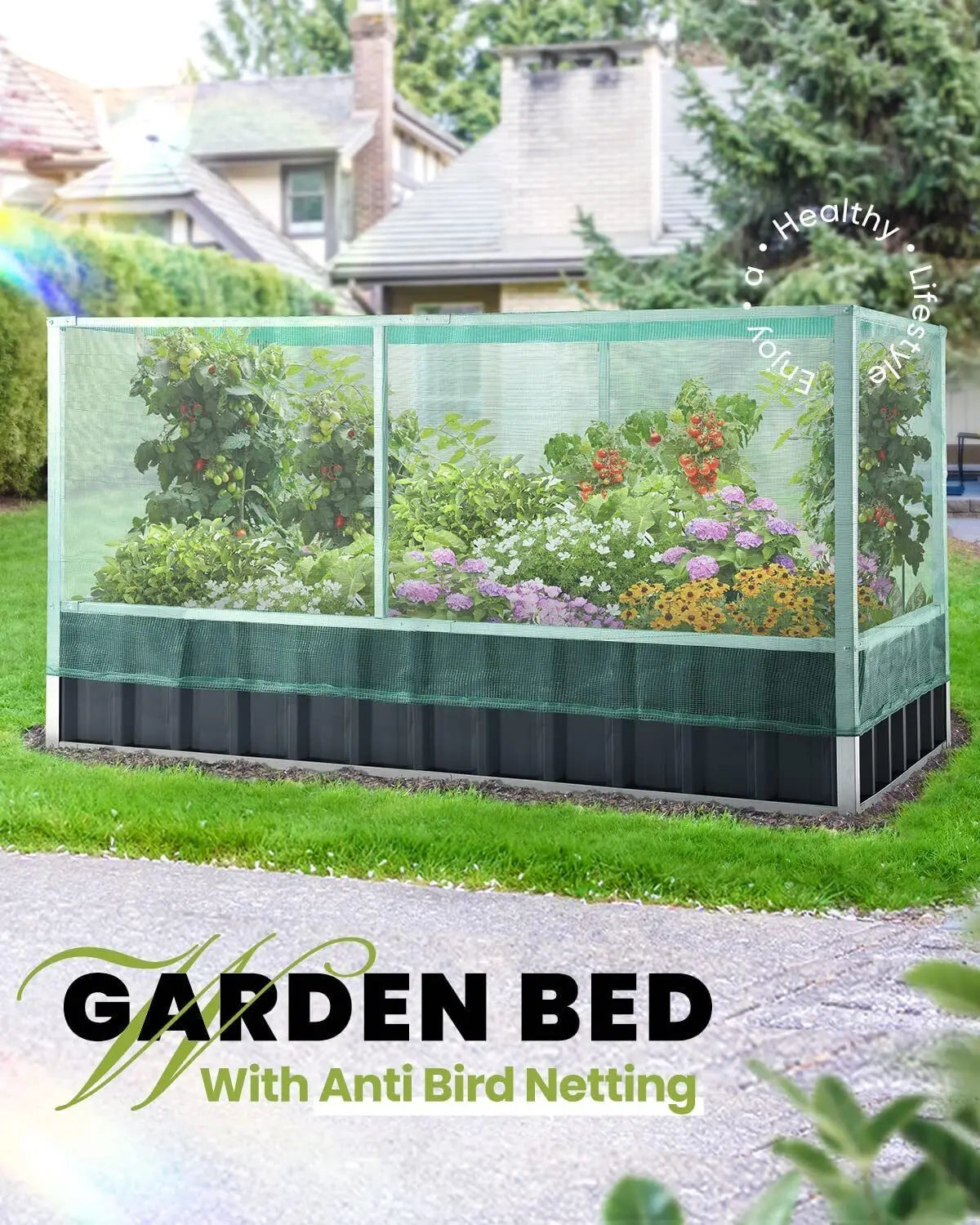 Raised Garden Bed with Anti Bird Protection Netting