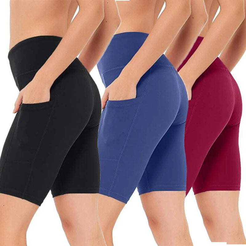 Women High Waist Running, Yoga Shorts w/Pockets