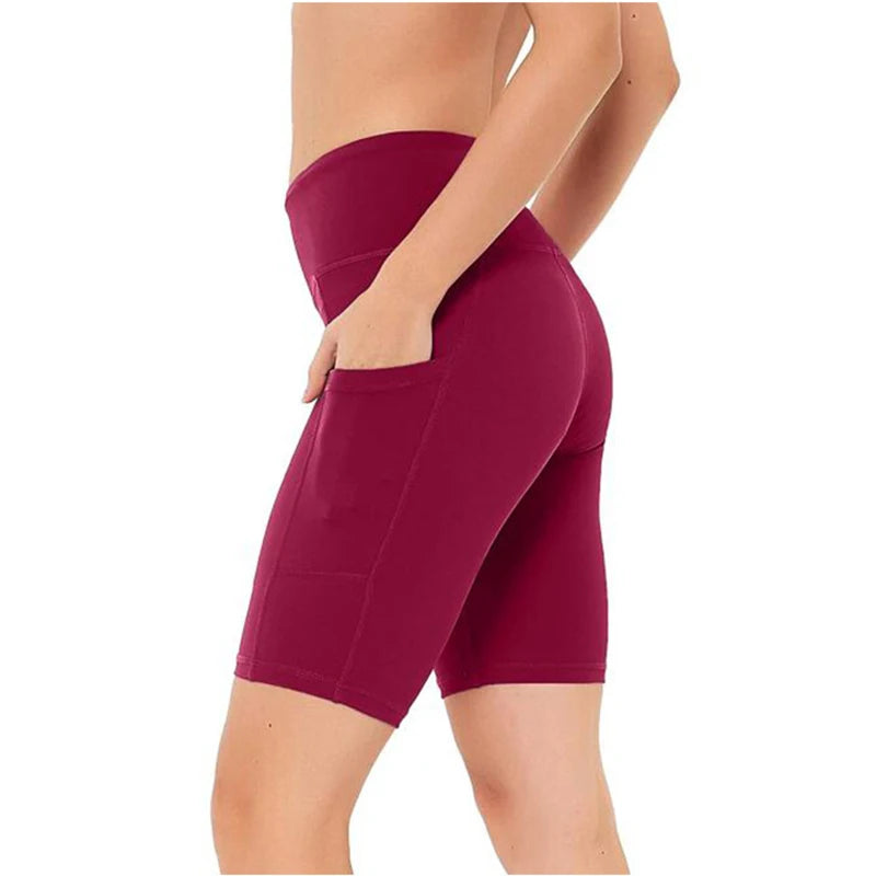 Women High Waist Running, Yoga Shorts w/Pockets