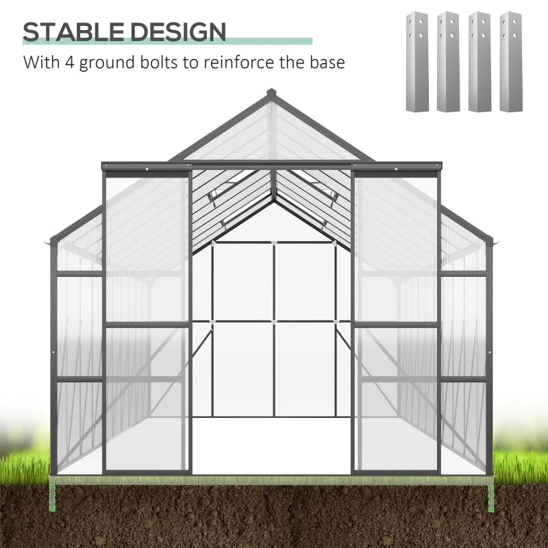 20' x 8' Greenhouse Polycarbonate Walk-in Greenhouse w/Roof Vent, Sliding Door