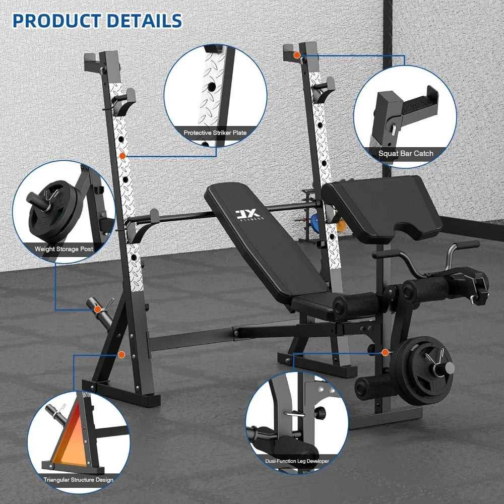 Weight Bench w/Curl Pad, Leg Developer for Full-Body Workout