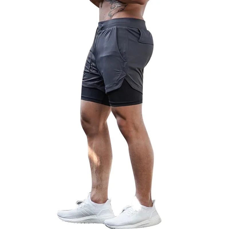 Men's 2 In 1 Running Workout Exercise Fitness Pants, Quick Drying