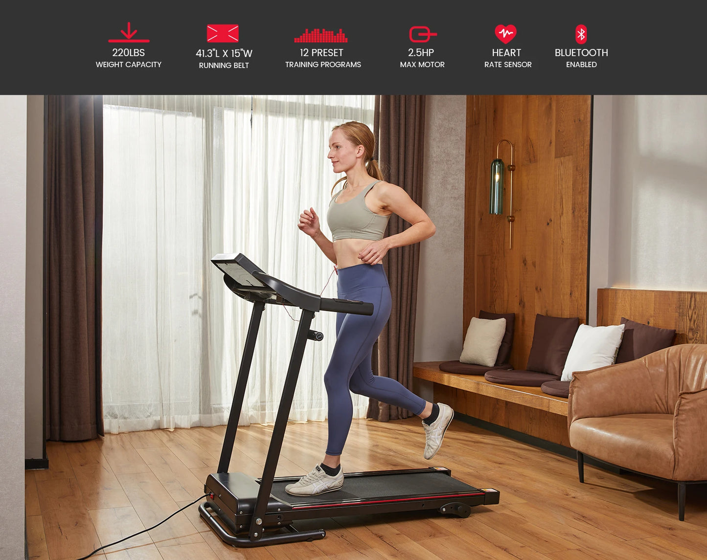 Ultra-quiet Electric Treadmill for Home Running Cardio Workout